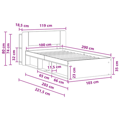 Rama łóżka z przechowywaniem Stare drewno 100 x 200 cm