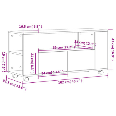 vidaXL Szafka pod TV, szary dąb sonoma, 102x34,5x43 cm