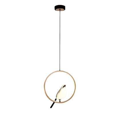 Lampa wisząca Abigali Bird 18W okrągła z ptakiem nowoczesna złoty