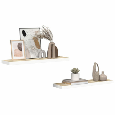vidaXL Półki ścienne, 2 szt., dębowo-białe, 80x23,5x3,8 cm, MDF