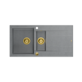 EVAN 156 GraniteQ zlewozmywak z syfonem Push To Open 1,5-komorowy z/o (1000x500x210; kom. 420x480) silver stone / elementy złote