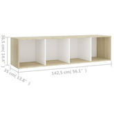 vidaXL Szafka pod TV, biel i dąb sonoma, 142,5x35x36,5 cm