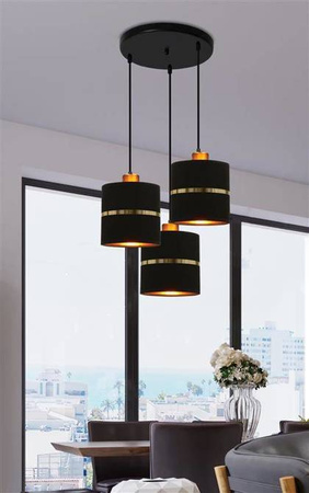 Lampa wisząca z abażurami Assam czarna ze złotym potrójna nowoczesna