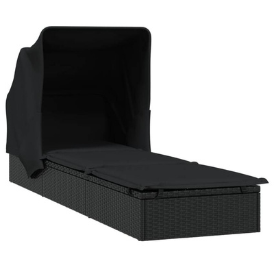 vidaXL Leżak ze składanym dachem, czarny, 213x63x97 cm, polirattan