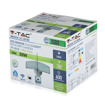 18W Naświetlacz LED SMD z czujnikiem ruchu i kamerą / Wifi / Barwa:6000K / Obudowa: Biała