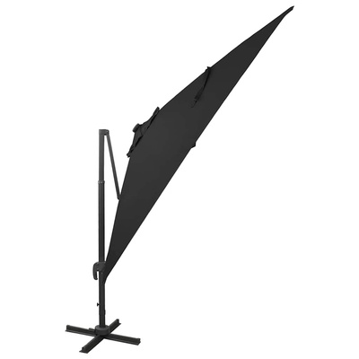 Parasol wiszący z lampkami LED i słupkiem, 300 cm, czarny
