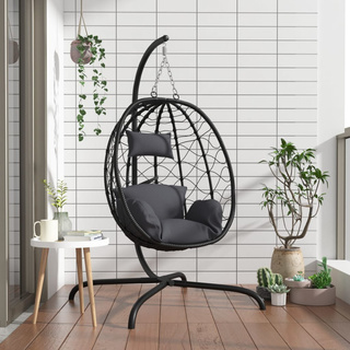 vidaXL Wiszące krzesło kokon z poduszką, antracytowe, rattan PE i stal