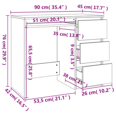 vidaXL Biurko, przydymiony dąb, 90x45x76 cm, materiał drewnopochodny