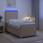 Łóżko z box spring LED z materacem kremowy 90 x 190 cm tkanina