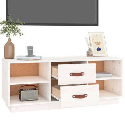vidaXL Szafka pod TV, biała, 100x34x40 cm, lite drewno sosnowe