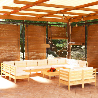 13-cz. zestaw wypoczynkowy do ogrodu, kremowe poduszki, sosnowy