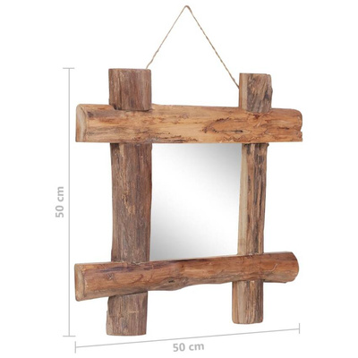 vidaXL Lustro w ramie z belek, naturalne, 50x50 cm, drewno z odzysku