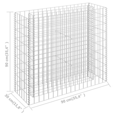 vidaXL Podwyższona donica gabionowa, galwanizowana stal, 90x30x90 cm