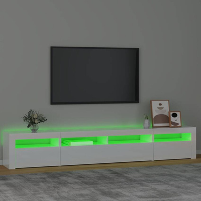 vidaXL Szafka pod TV z oświetleniem LED, biała z połyskiem,240x35x40cm