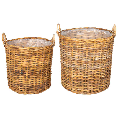 Kosz na rośliny 2 szt. Naturalny Brąz Rattan Kubu