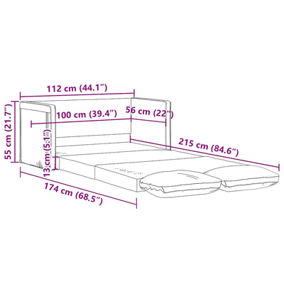 Sofa podłogowa 2-w-1, czarna, 112x174x55 cm, tkanina