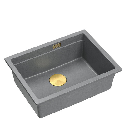 LOGAN 100 GraniteQ zlewozmywak silver stone 59,5x45,1x21,5 cm 1-komorowy wpuszczany z syfonem manualnym złoty