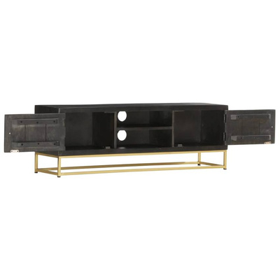 vidaXL Szafka pod TV, czarno-złota, 120x30x40 cm, lite drewno mango