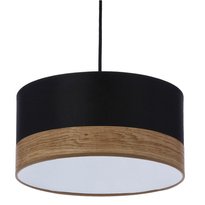 Lampa wisząca z abażurem Porto czarna z fornirem do salonu