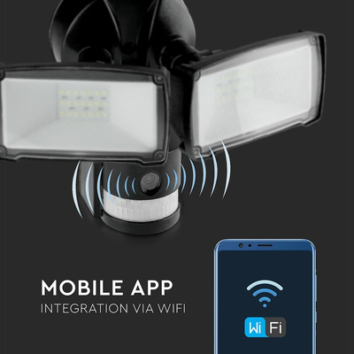 18W Naświetlacz LED SMD z czujnikiem ruchu i kamerą / Wifi / Barwa:6000K / Obudowa: Czarna