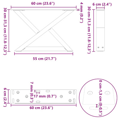 Nogi do stolika kawowego 2 szt. Białe 60x(30-31,3) cm Stal