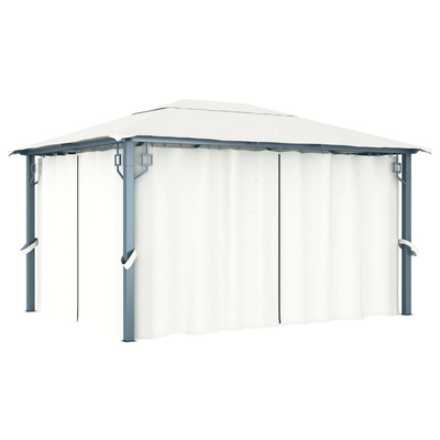 Altana z zasłonami i lampkami LED, 4x3 m, kremowa, aluminium