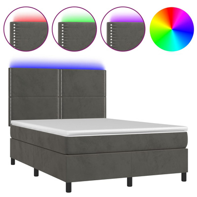 vidaXL Łóżko kontynentalne z materacem i LED, szary aksamit, 140x190cm model standard