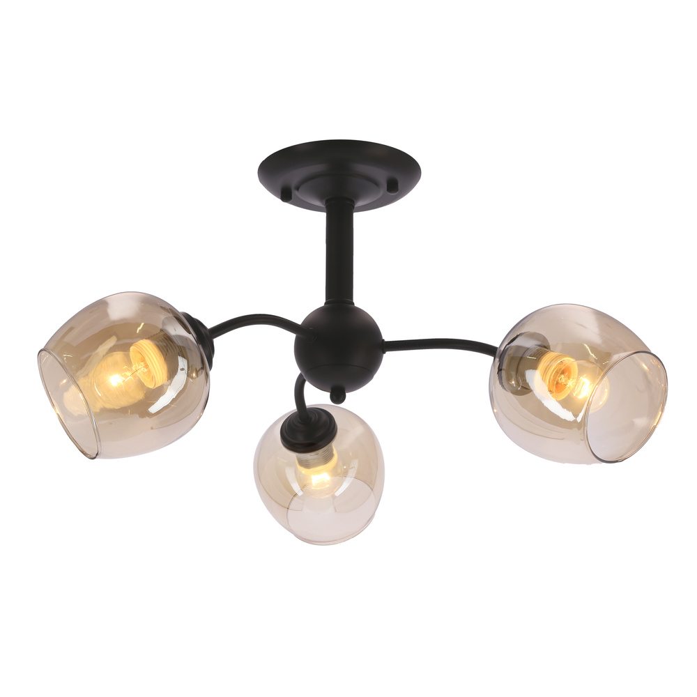 BREEZE lampa wisząca czarny 3x40W E27 klosz bursztynowy