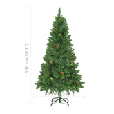 vidaXL Sztuczna choinka z lampkami i szyszkami, zielona, 150 cm