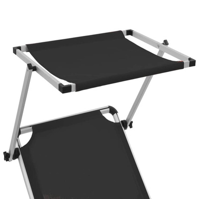 vidaXL Składany leżak z daszkiem, aluminium i textilene, czarny