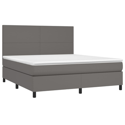 Łóżko kontynentalne z materacem i LED, szara ekoskóra 160x200cm vidaXL