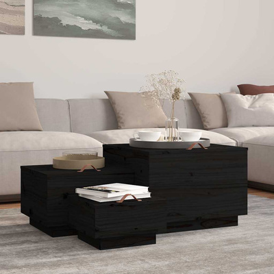 Skrzynie z pokrywami, 3 szt., czarne, lite drewno sosnowe