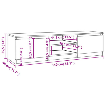 vidaXL Szafka pod TV, przydymiony dąb, 140x40x35,5 cm