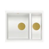 QUADRON | LOGAN 150 | granitowy zlewozmywak kuchenny BIAŁY + ZŁOTO PVD | wymiary: 56 x 46 x 22 cm | 1,5-komorowy podwieszany | podbudowa szafki od: 60 cm