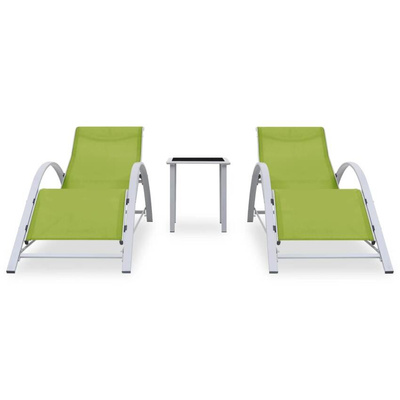 vidaXL Leżaki ze stolikiem, 2 szt., aluminium, zielone