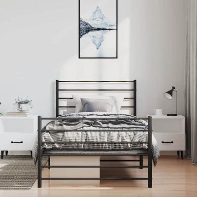 vidaXL Metalowa rama łóżka z wezgłowiem i zanóżkiem, czarna, 100x190cm
