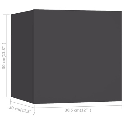 vidaXL Wiszące szafki telewizyjne, 4 szt., szare, 30,5x30x30 cm