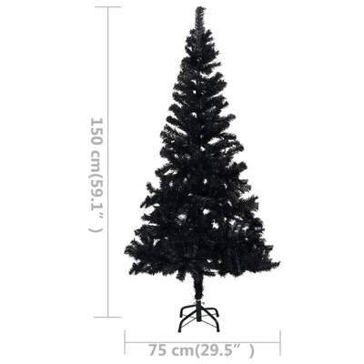 vidaXL Sztuczna choinka z lampkami i bombkami, czarna, 150 cm, PVC model standard