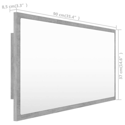 vidaXL Lustro łazienkowe LED, szarość betonu, 90x8,5x37 cm, akryl