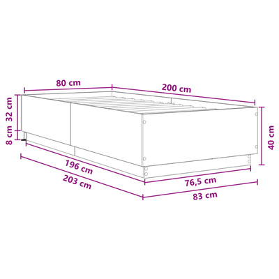 Łóżko z ramą z LED Szary Sonoma 80 x 200 cm Drewno inżynieryjne