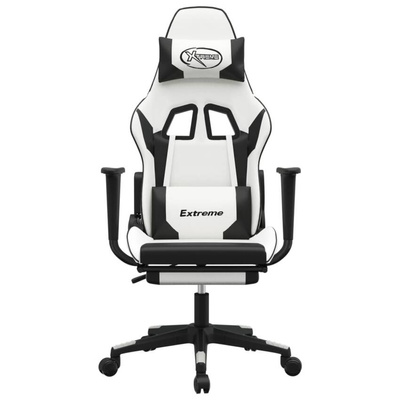 vidaXL Masujący fotel gamingowy z podnóżkiem, biało-czarny wariant 4