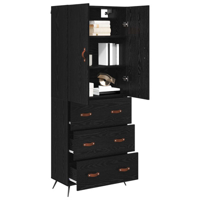 Highboard Czarny Dąb 69,5 x 34 x 180 cm Drewno inżynieryjne