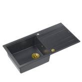 EVAN 146 XL GraniteQ zlewozmywak z syfonem Push 2 Open 1-komorowy z/o (1000x500x210; kom. 420x480) black diamond / elementy złote