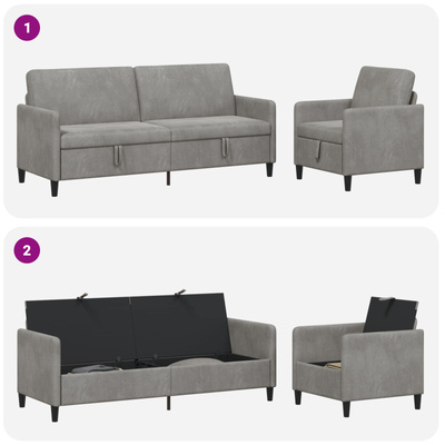 Zestaw Sof z Przechowalnią 2 szt. jasnoszary Poliester
