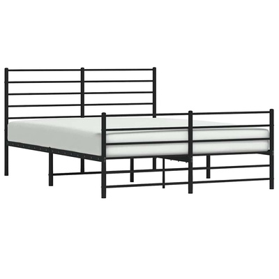 rama łóżka z wezgłowiem i zanóżkiem, czarna, 140x200cm Metalowa