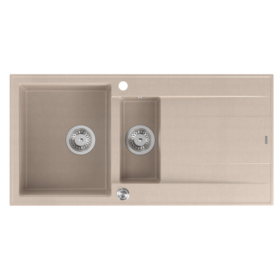Zlewozmywak granitowy EVAN 156  – półtorakomorowy, wpuszczany, pearl beige/elementy stalowe, Quadron