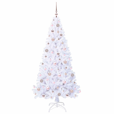 Sztuczna choinka z 300 diodami LED Biały 180 cm PVC i stal