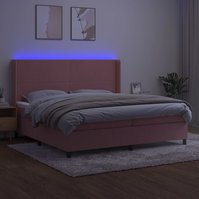 vidaXL Łóżko kontynentalne z materacem i LED, różowy aksamit 200x200cm model standard