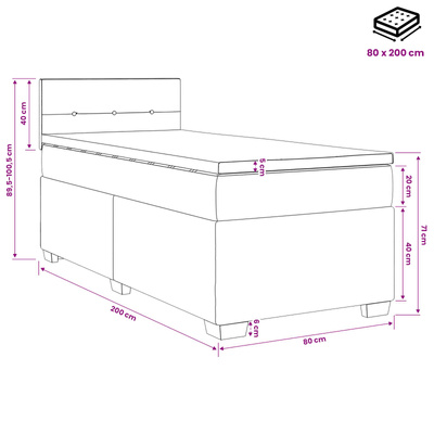 Łóżko kontynentalne z materacem jasnoszary 80 x 200 cm Welur