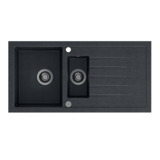 BRUCE 156 zlewozmywak granitowy czarny 1,5-komorowy z/o (100x50x22,5/16) z syfonem i zaślepką